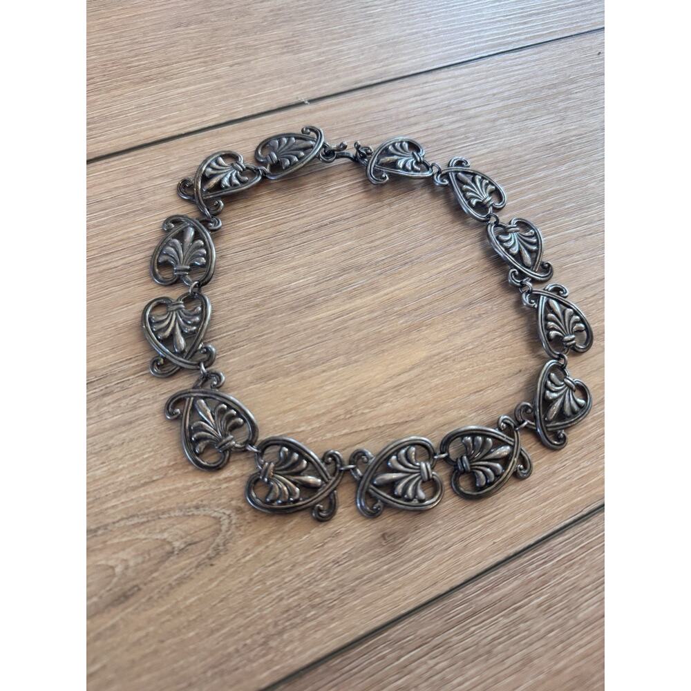 Vintage Margo De Taxco Sterling Silver Necklace Choker Mexican Heart Link Signed - Picture 9 of 13